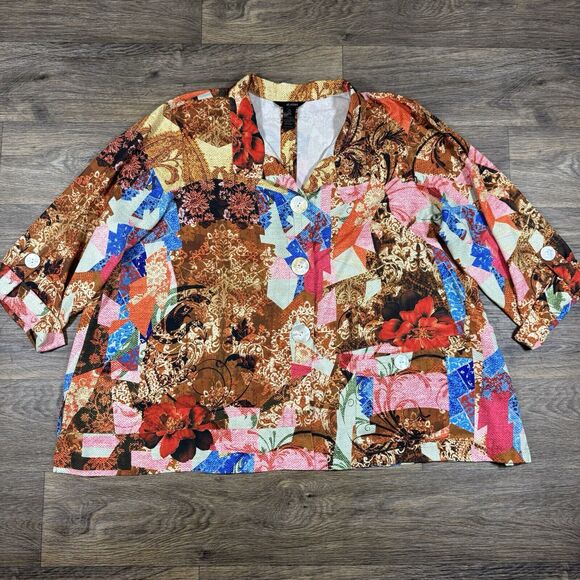 Ali Miles Womens 3X Multicolor Jacket Top Button Front Buttoned Back - Picture 1 of 10